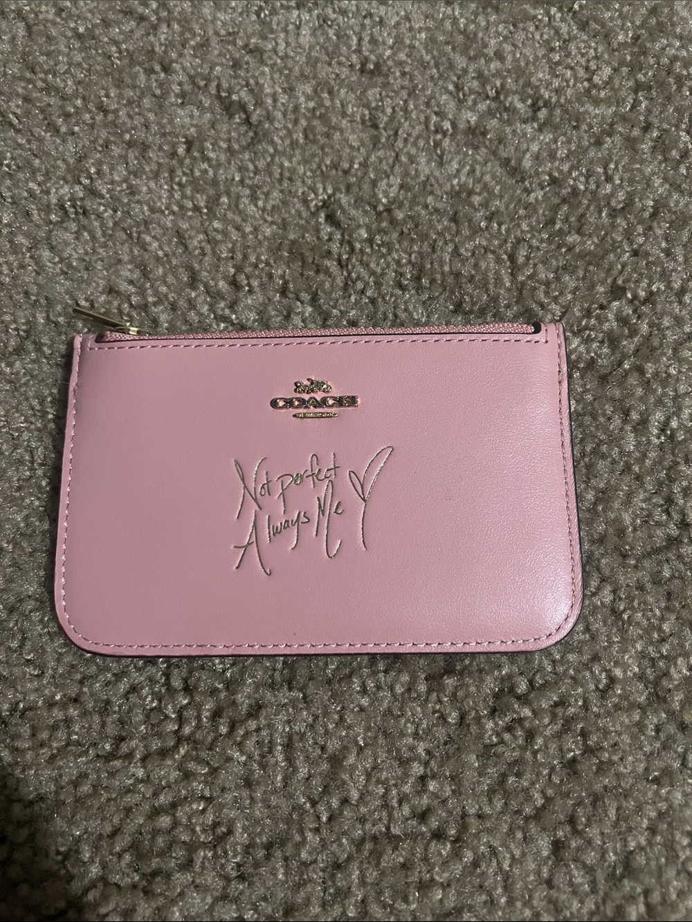 Coach Pink Leather Zip Pouch with Embossed Script x Selena Gomez